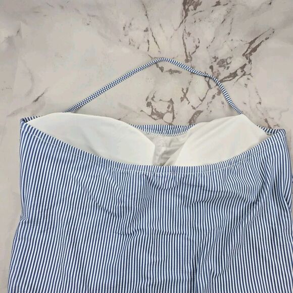 J Crew Swim 24 3X Blue One Piece Bandeau Textured Bikini Striped Seersucker - Picture 5 of 10